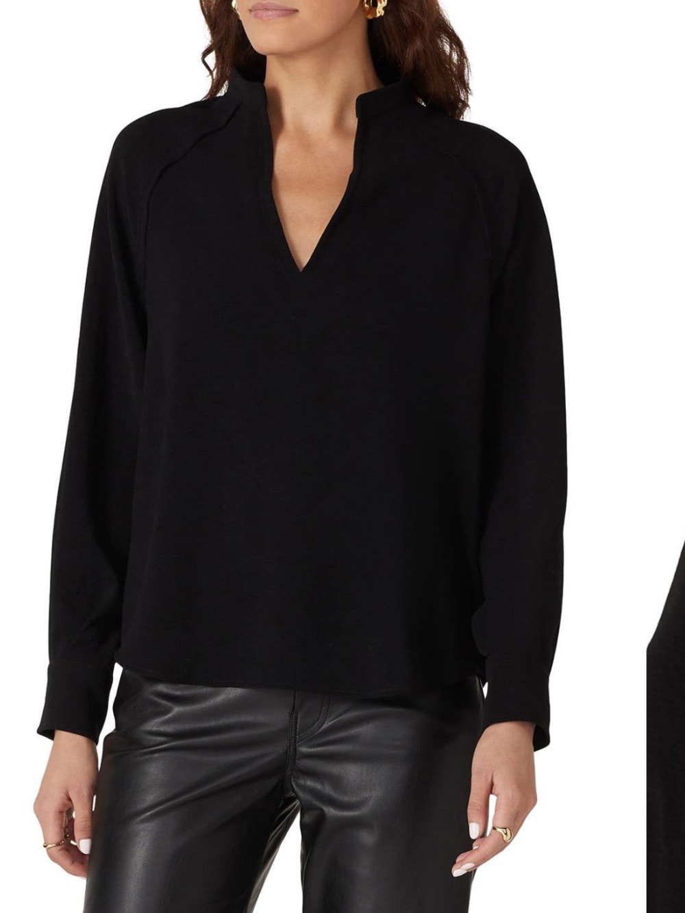 ba&sh Black Split-Neck Long Sleeve Top
